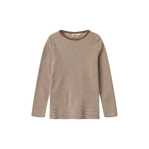 Wool T-Shirt L/S Alfie, 9578 wood stripe, Wheat