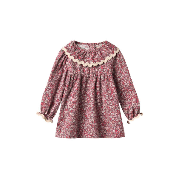 Dress L/S Collar Elvira, 9773 grape flowers, Wheat