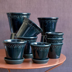 Københavner GLAZED krukke med underfat, petroleum blue, Bergs Potter