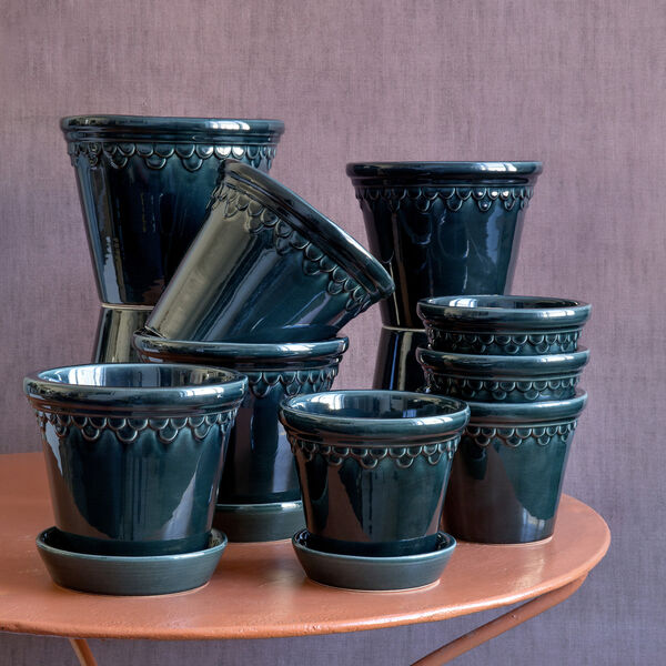 Københavner GLAZED krukke med underfat, petroleum blue, Bergs Potter