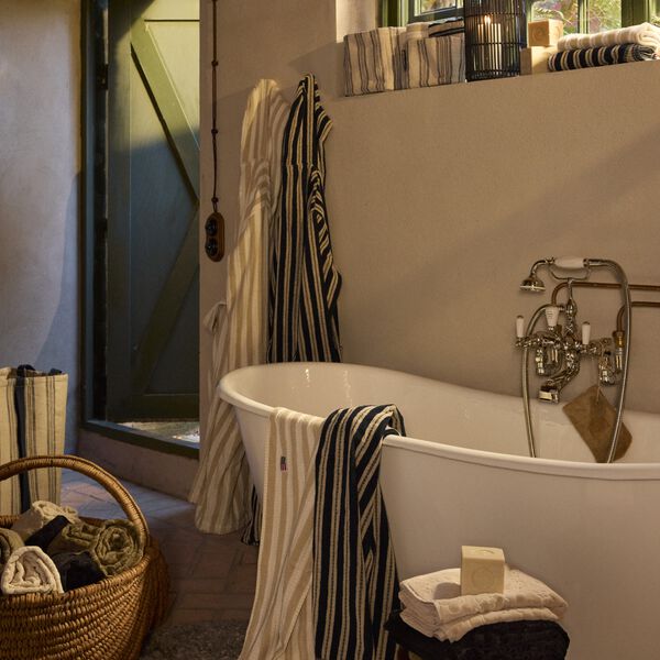 Stripet Terry h&aring;ndkle, lys beige/off white, Lexington