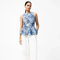 CHARLOTTE JACQUARD PEPLUM TOP,  light wash, French Connection