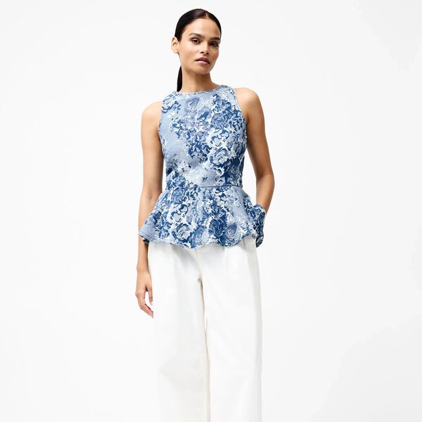 CHARLOTTE JACQUARD PEPLUM TOP,  light wash, French Connection
