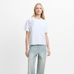 COTTON CREPE RUFFLE T-SHIRT, bright white, French Connection