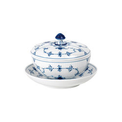 Musselmalt Riflet sk&aring;l med lokk og tallerken 38 cl, Royal Copenhagen