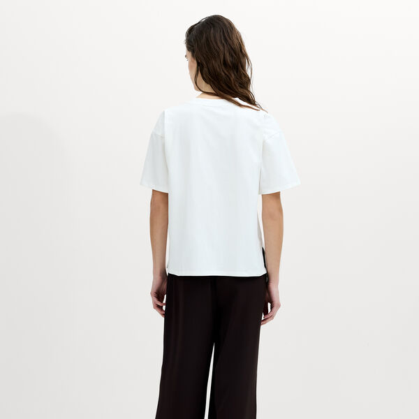 RALLIE FLOWER TRIM CINCHED T SHIRT, linen white, French Connection