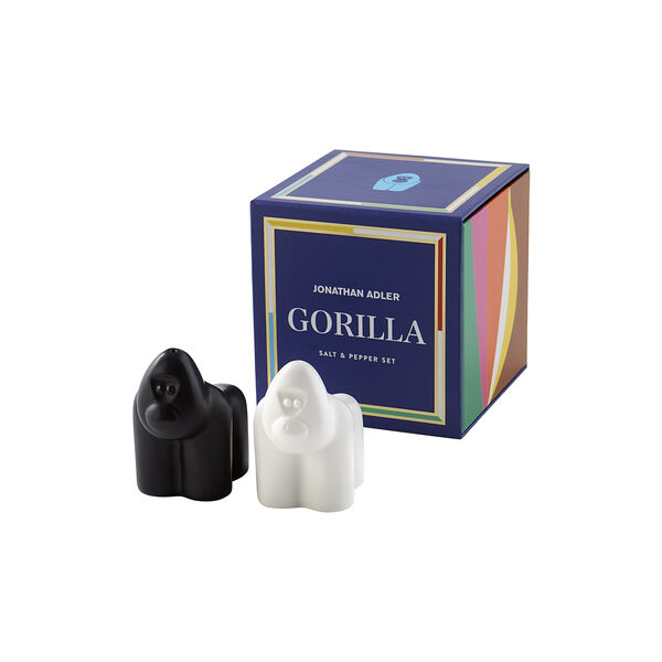 Gorilla salt og pepper b&oslash;sse, hvit/svart, Jonathan Adler