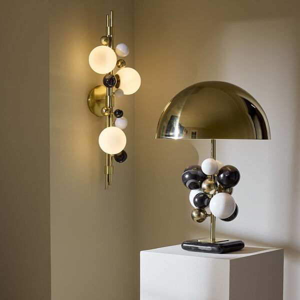 Globo 3 light sconce, svart/hvit marmor, Jonathan Adler