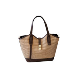 Raffia veske med skinndetaljer, brun, 7 DAYS