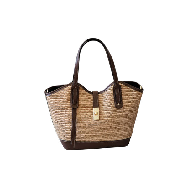 Raffia veske med skinndetaljer, brun, 7 DAYS