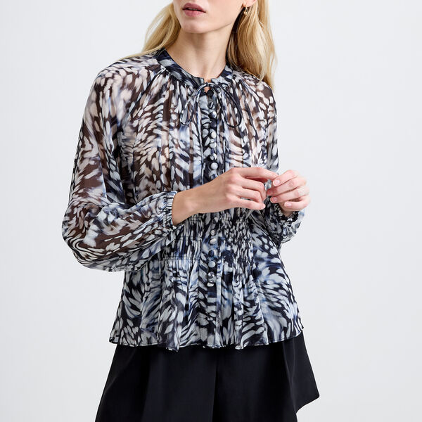 EMINA CHIFFON ALLEGRA LONG SLEEVE TOP, charcoal multi, French Connection