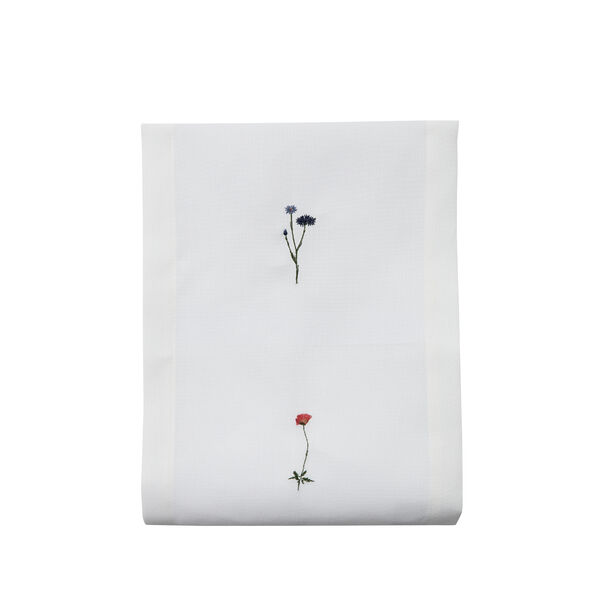 FLORA bordløper med ville blomster, hvit, Langkilde & Søn