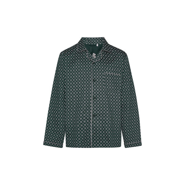 Megeve pyjamas, racing green off white print/grey piping, Ambassador 1867