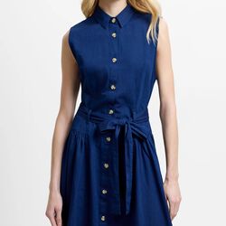ZAVES CHAMBRAY BELT MIDI DRESS, dark wash, French Connection