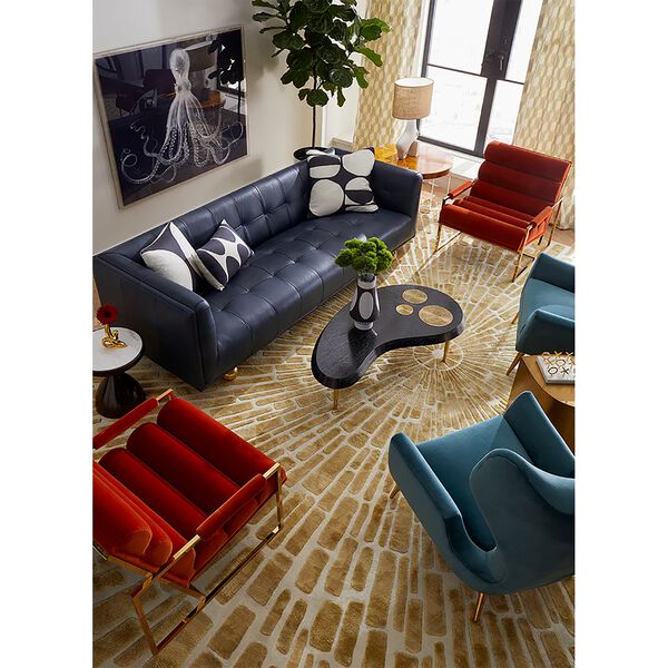 Sunburst h&aring;ndknyttet teppe, gull/hvit, Jonathan Adler