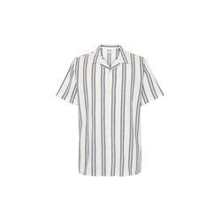 Box short sleeve striped cotton shirt GOTS/Vegan, blue stripe, KnowledgeCotton Apparel 