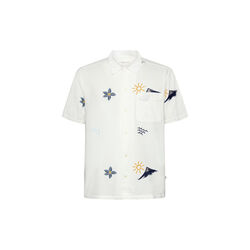 Box fit short sleeve shirt with embroidery - GOTS/Vegan, egret, KnowledgeCotton Apparel 