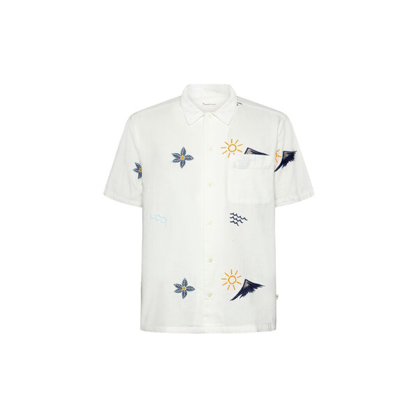 Box fit short sleeve shirt with embroidery - GOTS/Vegan, egret, KnowledgeCotton Apparel 