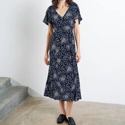 Thea Lizzie Midi Tea Dress, new navy / porcelain cream, French Connection