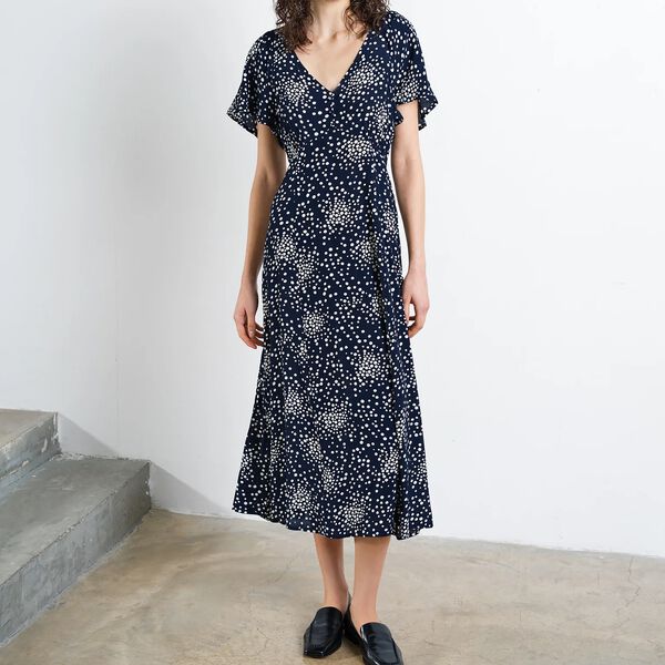 Thea Lizzie Midi Tea Dress, new navy / porcelain cream, French Connection