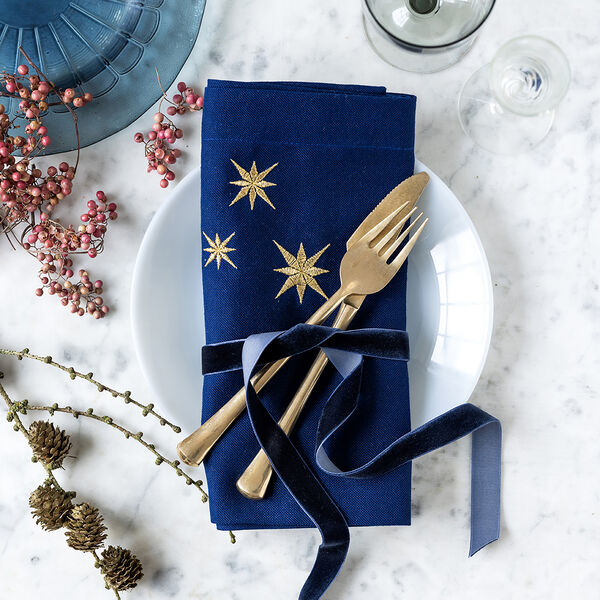 Serviett med gullstjerner, midnattblå, Langkilde & Søn