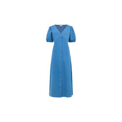 ZAVES CHAMBRAY PUFF SLEEVE MIDI DRESS, medium bleach wash, French Connection