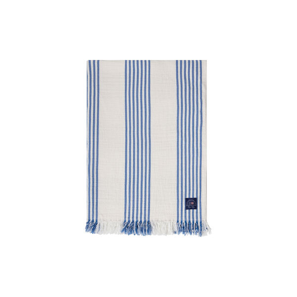Striped/Checked Organic Cotton Throw, white/blue/beige, Lexington
