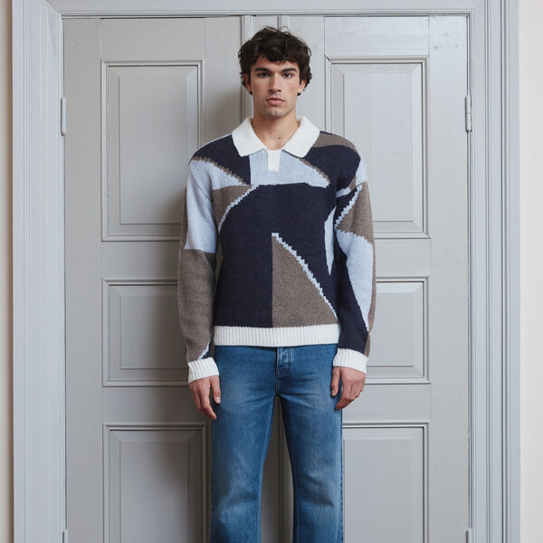 CFBIRK Geometric Knit with Polo Collar, roasted cashew, Casual Friday