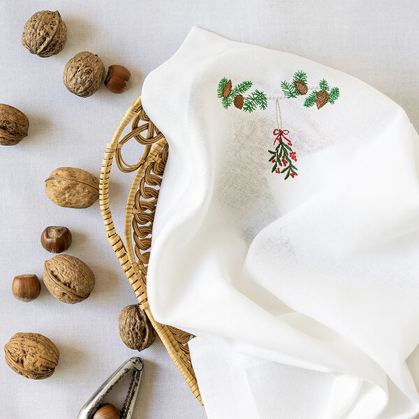 Juleserviett med julehjerte, hvit, Langkilde & Søn