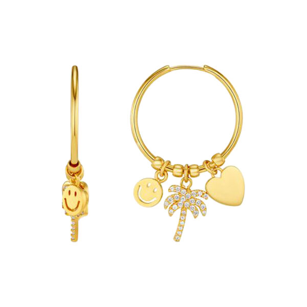 Mixed Charm Hoop Earrings, pale gold, Orelia