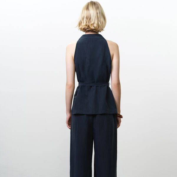MELINA COTTON HALTER NECK TOP, new navy, French Connection