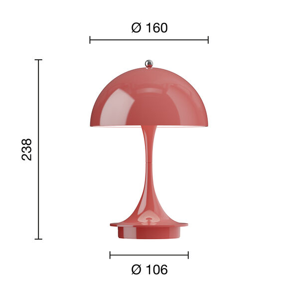 Panthella 160 Portable Table Lamp, opaque coral, Louis Poulsen