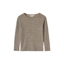 Wool Silk t-shirt L/S Alfie, 3204 khaki melange, Wheat