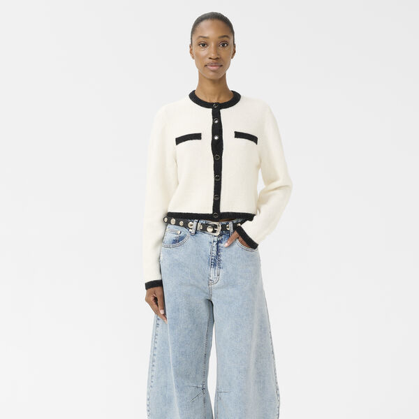 GZalpha ls contrast cardigan, ivory/black comb, Gestuz