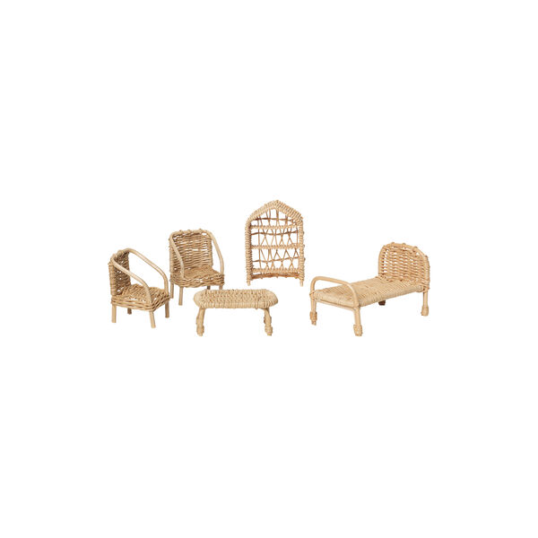 Kjøp Rattan Dollhouse Furniture 5 stk fra ferm LIVING Kids