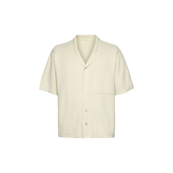 Boxy short sleeve structured knitted shirt - Regenerative Organic Certified™ - GOTS/Vegan, egret, KnowledgeCotton Apparel 