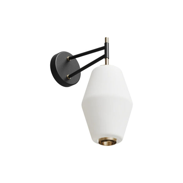 Dahl vegglampe, black/brass/opal white matt glass, Northern