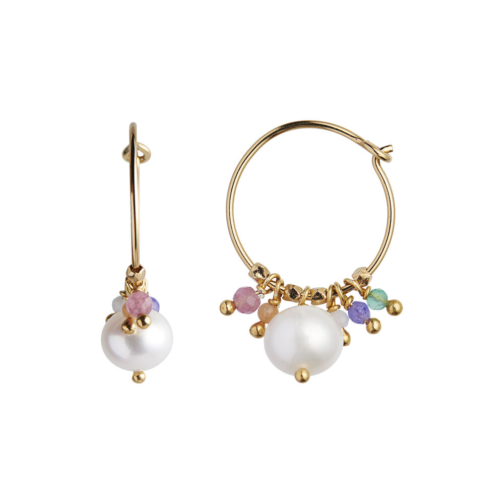 PETIT HOOP WITH PEARL AND CANDY STONES EARRING GOLD