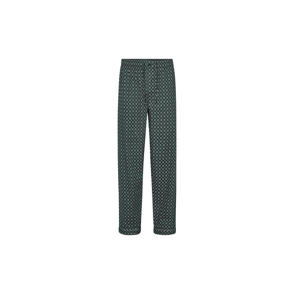 Megeve pyjamas, racing green off white print, grey piping, Ambassador 1867