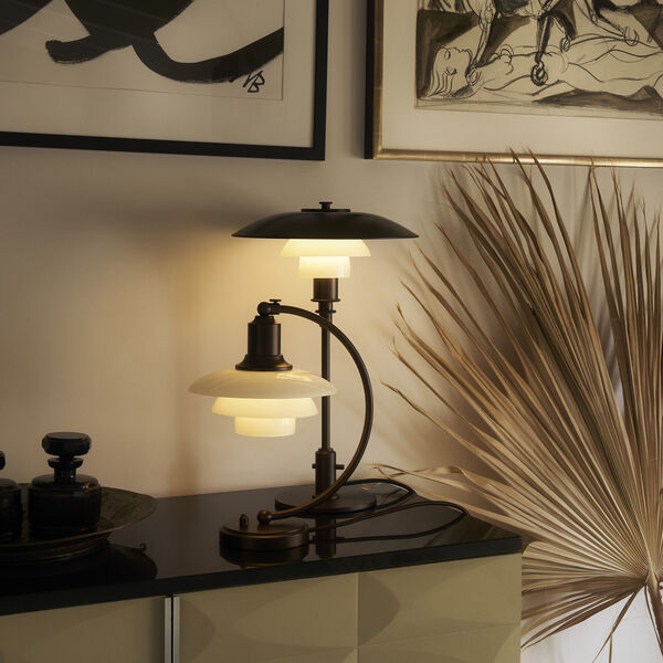 PH 2/2 Luna Table Lamp, aged brass/opal glass, Louis Poulsen