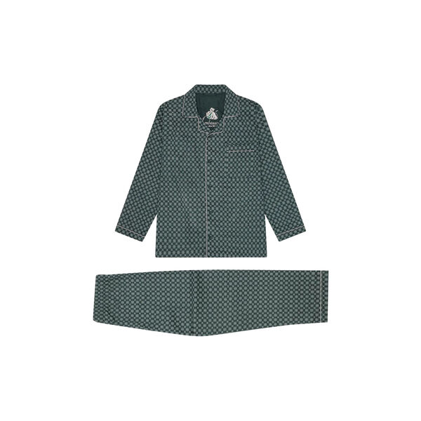 Megeve pyjamas, racing green off white print/grey piping, Ambassador 1867