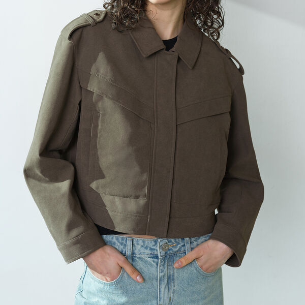 LARISSA FAUX SUEDE BOMBER JACKET, vintage khaki, French Connection