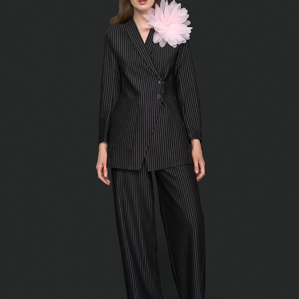 Pinstripe jersey vide bukser, svart n&aring;lestripe, BITTE KAI RAND