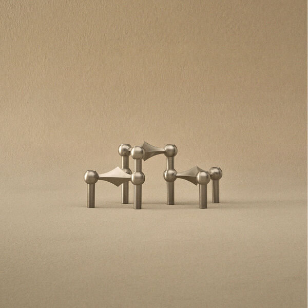 STOFF Nagel lysestake 3 stk., b&oslash;rstet krom, STOFF Nagel