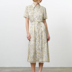 JULIA SATIN SHIRT DRESS, white yellow multi, French Connection