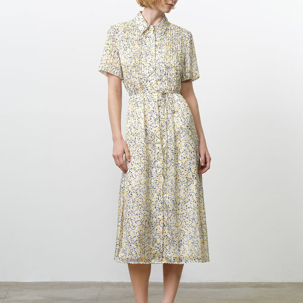 JULIA SATIN SHIRT DRESS, white yellow multi, French Connection