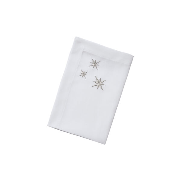 Hvit serviett med s&oslash;lvstjerner, Langkilde & S&oslash;n
