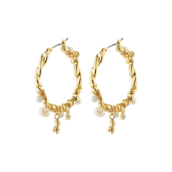 ANA Pearl & Crystal Hoops, gullbelagt, Pilgrim
