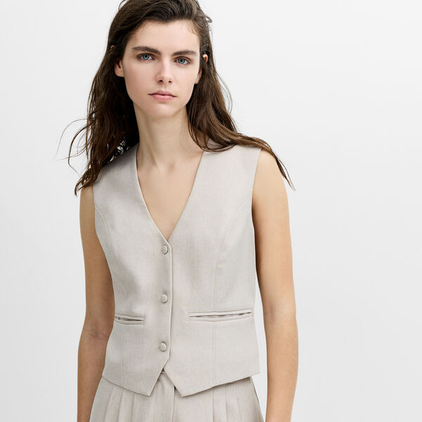 MISHA SUITING FITTED WAISTCOAT, stone neutral, French Connection