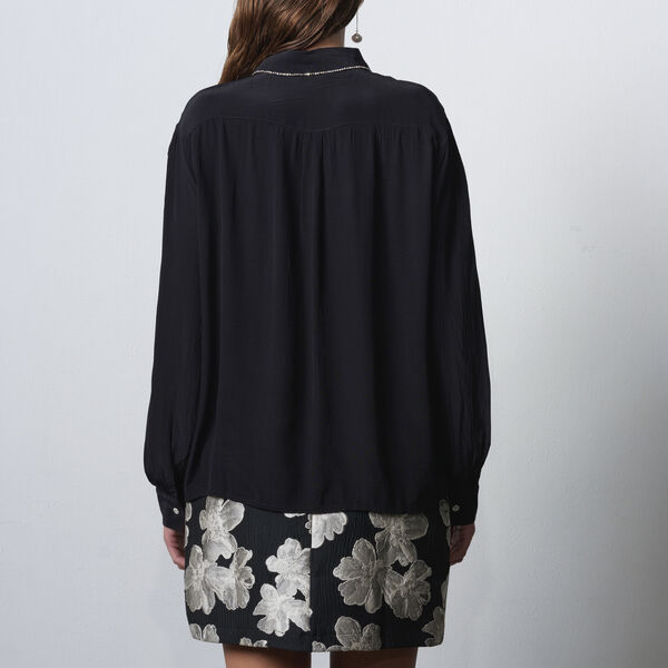 LIZZY CREPE LS SHIRT, black, French Connection